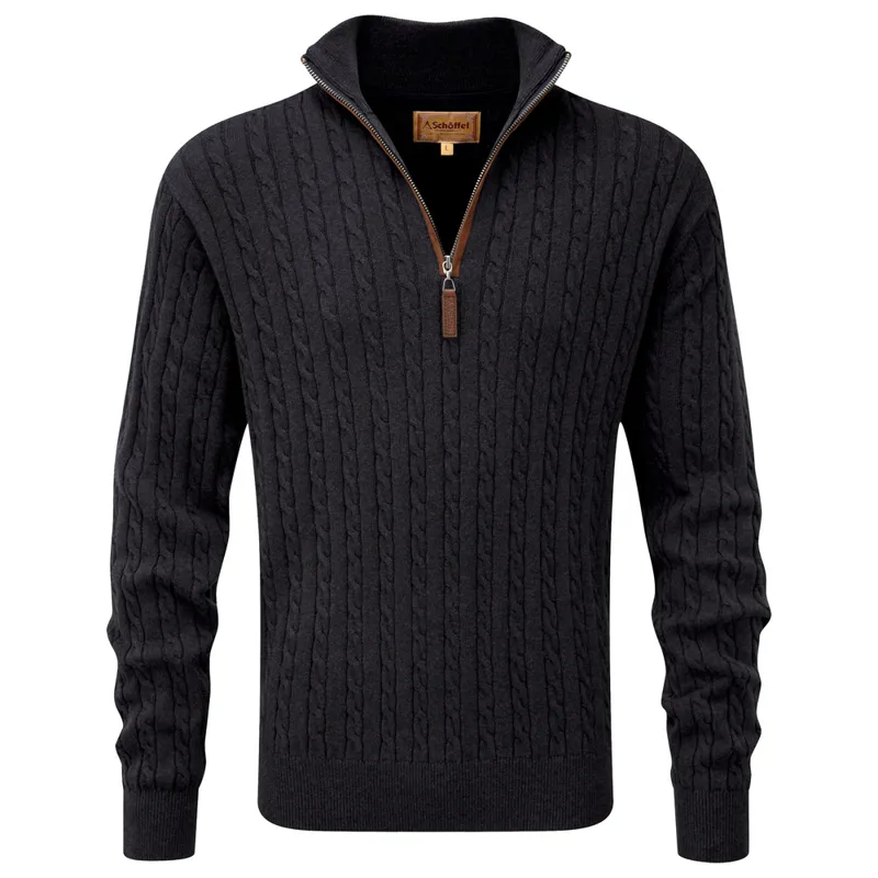 Schoffel Cashmere Cable 1/4 Zip Jumper - Charcoal-5